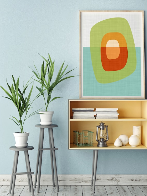 Abstract Mid-century Modern Art Print: Colorful Retro Living Room