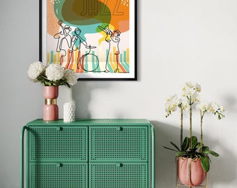Jazz Line Art Print: Colorful Music Poster