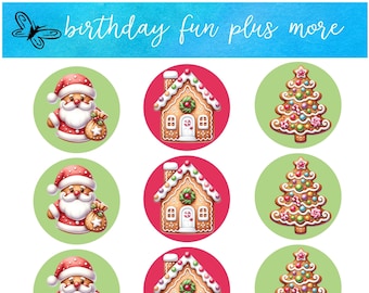 PRINTABLE Christmas Cupcake topper instant download digital gingerbread house santa theme gender reveal food picks rounds party supplies