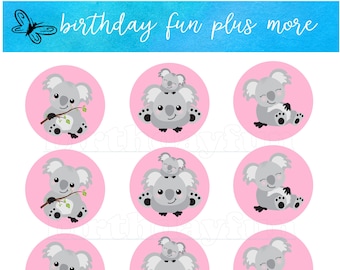 PRINTABLE koala Cupcake topper girl baby shower instant download digital birthday koala theme gender reveal food picks rounds party supplies