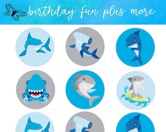 PRINTABLE Shark Cupcake topper, digital shark rounds, instant download printable shark, shark birthday party, shark decorations, shark theme