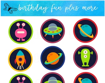 PRINTABLE Outer Space  Cupcake toppers, digital outer space rounds, instant download printable outer space, space theme party, space decor