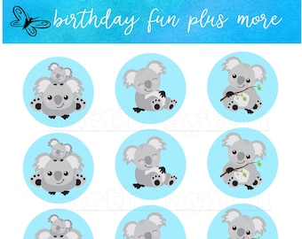 PRINTABLE koala Cupcake topper baby shower instant download digital birthday koala theme gender reveal food picks rounds party supplies