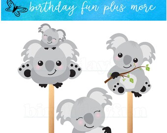 Koala centerpieces PRINTABLE instant download koala theme decorations DIY birthday party decorations baby shower food picks signs