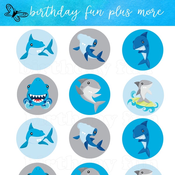 PRINTABLE Shark Cupcake topper, digital shark rounds, instant download printable shark, shark birthday party, shark decorations, shark theme