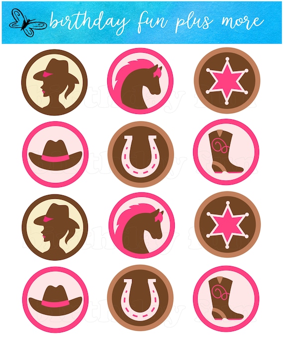 PRINTABLE Cowgirl Cupcake Toppers Digital Cowgirl Rounds Etsy