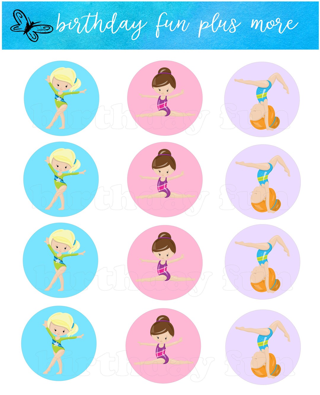 PRINTABLE Gymnastics Cupcake Toppers, Digital Gymnastics Rounds ...