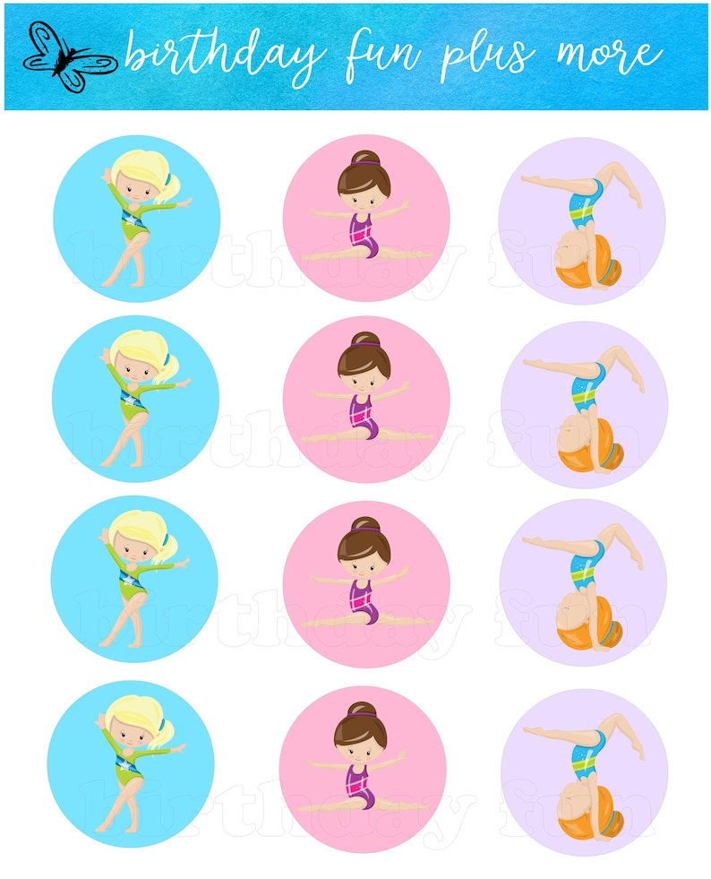PRINTABLE Gymnastics Cupcake Toppers Digital Gymnastics Etsy