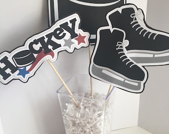 Centerpieces, party centerpice, hockey, hockey centerpiece, hockey party, birthday party centerpiece, birthday party, party , centerpiece