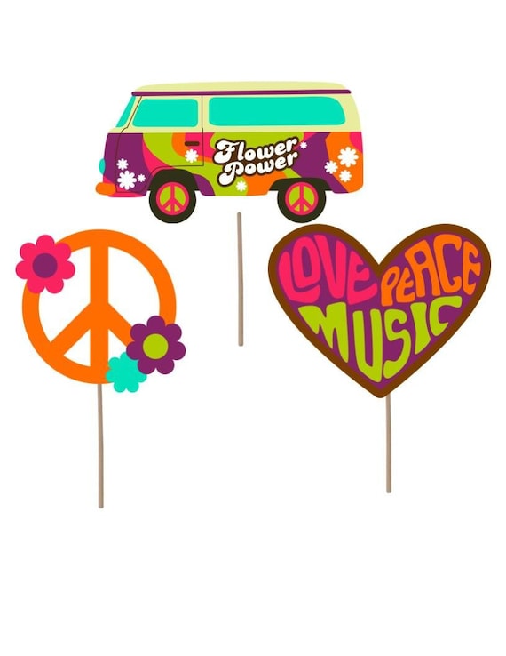 60s 70s Theme Party Decorations Hippie Retro Cupcake Toppers Etsy