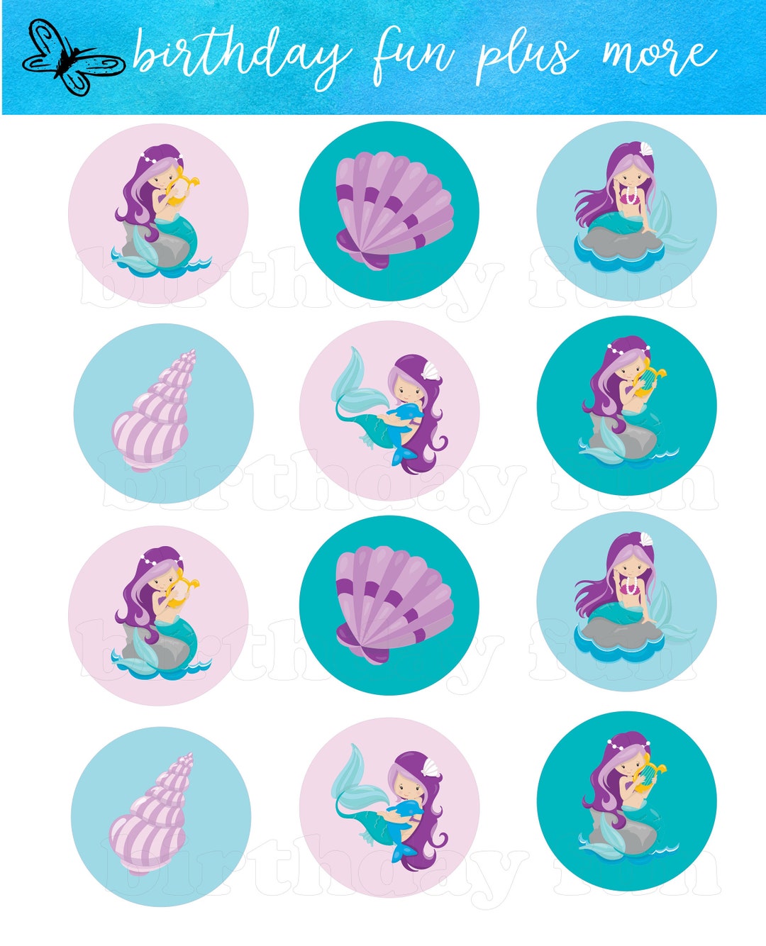 PRINTABLE Mermaid Cupcake Toppers, Digital Mermaid Rounds, Instant ...