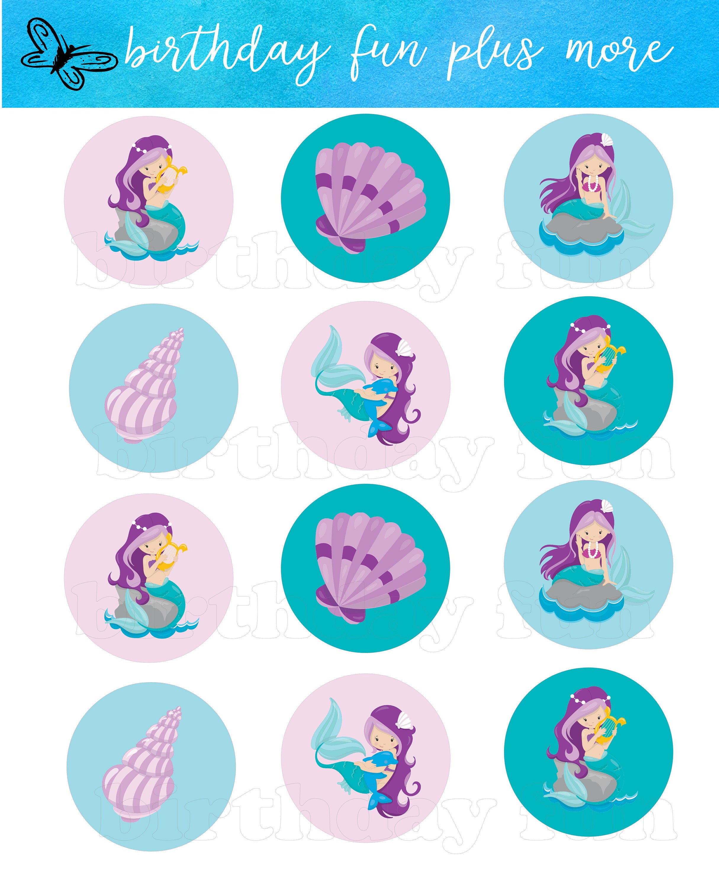 printable-mermaid-cupcake-toppers-digital-mermaid-rounds-etsy