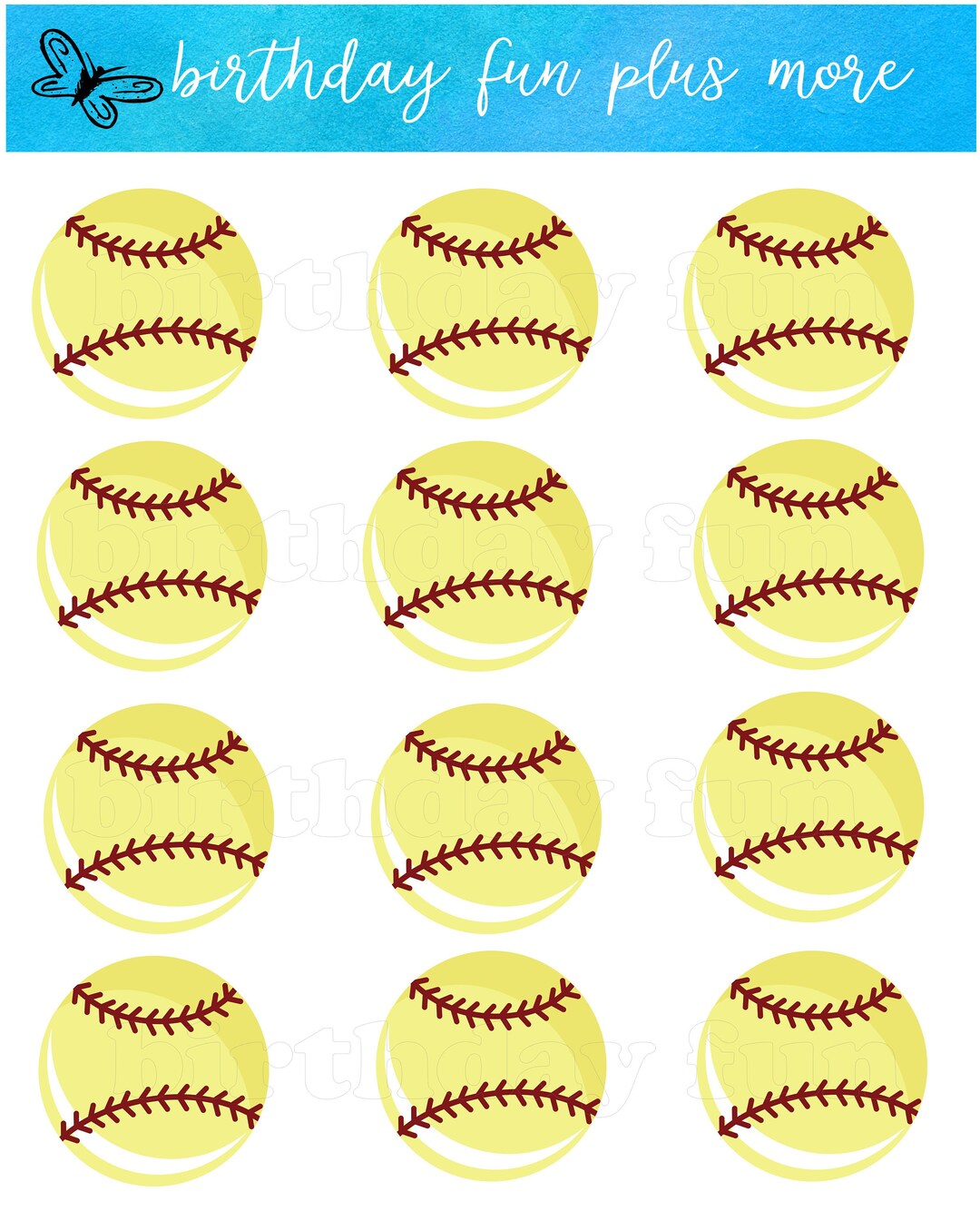 SOFTBALL Cupcake Toppers PRINTABLE, Digital Softball Rounds, Instant Download Printable Softball