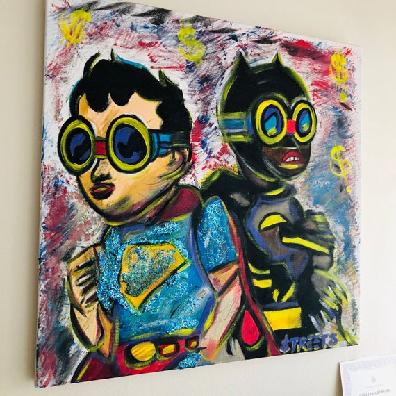 Original Pop Art Painting Batman & Robin flyboy Hero by - Etsy