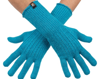 Guantes de punto trenzado de alpaca - Hechos en EE. UU. - Alpaca bebé supersuave - Pequeños - Verde azulado