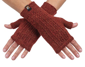 Alpaca Mesh Knit Fingerless Mittens - Made in the USA - Super Soft Baby Alpaca - Small - Copper