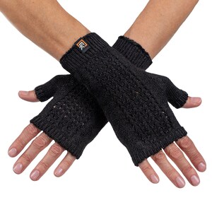 Alpaca mesh gebreide vingerloze wanten - Made in the USA - superzachte baby-alpaca - klein - zwart