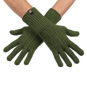 Wool Cable Knit Gloves - Made in the USA - Super Soft Merino Wool - Small - Green