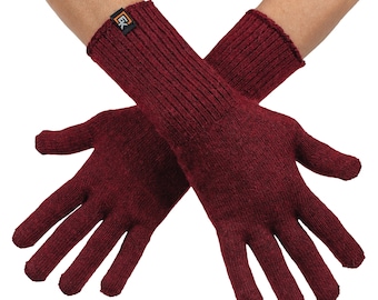 Baby Alpaca Gloves for Women, Made in USA, Soft Lightweight Winter Knit Gloves, Driving Gloves, Walking Gloves, Small, Burgundy