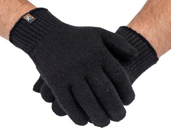 Alpaca Knit Gloves - Made in the USA - Super Soft Baby Alpaca - Large - Black