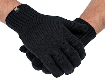 Black Gloves for Men Pure Merino Wool Knitted Hand Gloves Soft