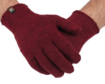 Guantes de punto de alpaca - Hechos en EE. UU. - Alpaca bebé supersuave - Talla grande - Color burdeos