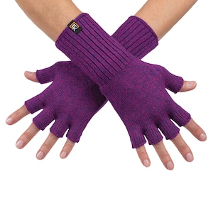 Wool Knit Fingerless Gloves - Made in the USA - Super Soft Merino Wool - Small - Viola Melange