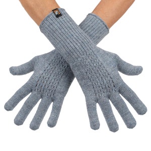 Alpaca Mesh Knit Gloves - Made in the USA - Super Soft Baby Alpaca - Small - Blue Grey