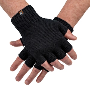 Wool Knit Fingerless Gloves - Made in the USA - Super Soft Merino Wool - Large - Black