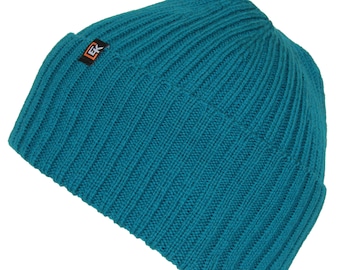 Wolle Rippenmütze Mütze, 100% Wolle, Herren oder Damen (Peacock)