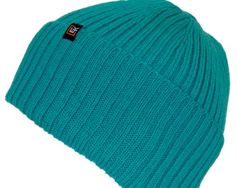 Wool Rib Beanie Hut, 100% Wolle, Herren oder Damen (Teal)
