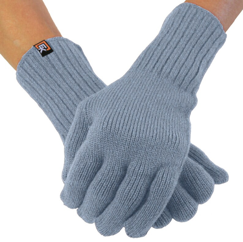 Merino Wool Knit Gloves for Women Super Soft Merino Wool Made in the USA Blue Grey