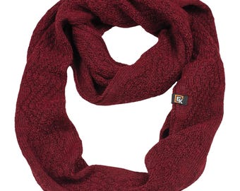 Baby Alpaca Infinity Scarf for Women, Made in USA, Soft Knit Loop Scarf, Lightweight Winter Neck Warmer, Natural Fiber Gift, Burgundy