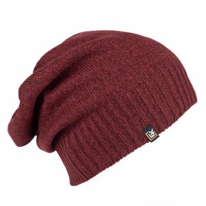 Wool Slouchy Beanie Hat - Super Soft Merino Wool - Made in the USA - Burgundy