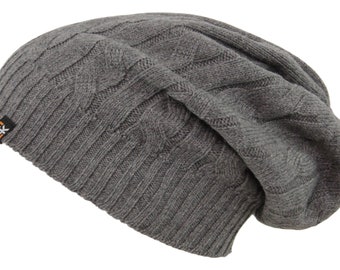 Wool Cable Knit Beanie Hat - Super Soft Merino Wool - Made in the USA - Grey