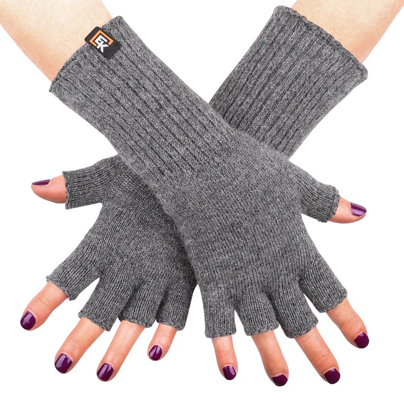 Fingerlose Alpaka-Handschuhe für Damen superweiches Baby-Alpaka hergestellt in den USA Gray