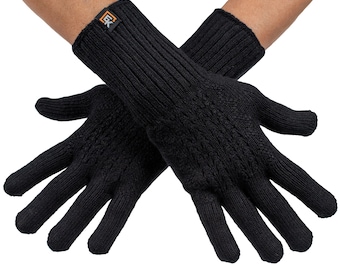 Black Gloves for Women 100% Merino Wool Gloves Handmade Knitted