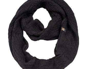 Baby Alpaca Infinity Scarf for Women, Made in USA, Soft Knit Loop Scarf, Lightweight Winter Neck Warmer, Natural Fiber Gift, Black