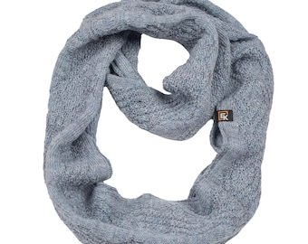 Baby Alpaca Infinity Scarf for Women, Made in USA, Soft Knit Loop Scarf, Lightweight Winter Neck Warmer, Natural Fiber Gift, Blue Grey