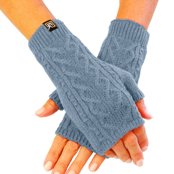 Merino Wool Cable Knit Fingerless Mittens - Super Soft Merino Wool - Made in the USA