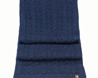 Baby Alpaca Scarf, Made in USA, Soft Luxury Winter Scarf for Men and Women, Lightweight Knit Neck Wrap, Natural Fiber Gift, Navy Blue