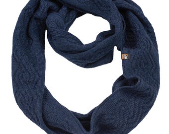 Merino Wool Infinity Scarf for Women, Made in USA, Soft Knit Loop Scarf, Lightweight Winter Neck Warmer, Natural Fiber Gift, Navy Blue