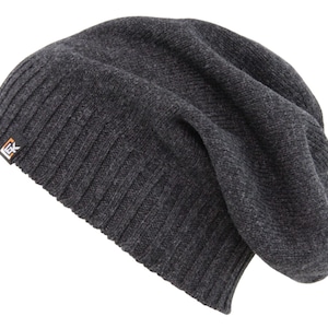 Merino Wool Slouchy Beanie Hat - Super Soft Merino Wool - Made in the USA - Dark Grey