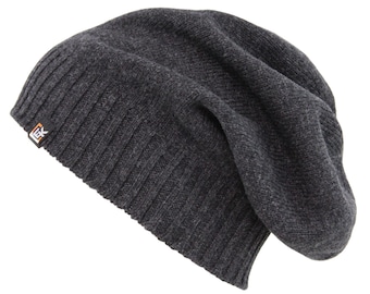 Merino Wool Slouchy Beanie Hat - Super Soft Merino Wool - Made in the USA - Dark Grey