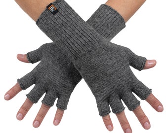 Womens Baby Alpaca Fingerless Gloves, Made in USA, Soft Lightweight Knit Gloves for Typing, Driving and Everyday Wear, Small, Grey
