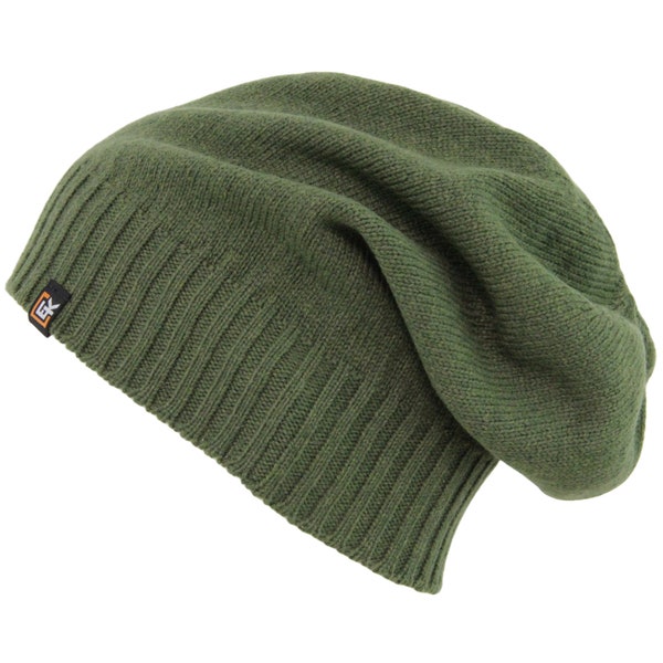 Merino Wool Slouchy Beanie Hat - Super Soft Merino Wool - Made in the USA - Moss Green