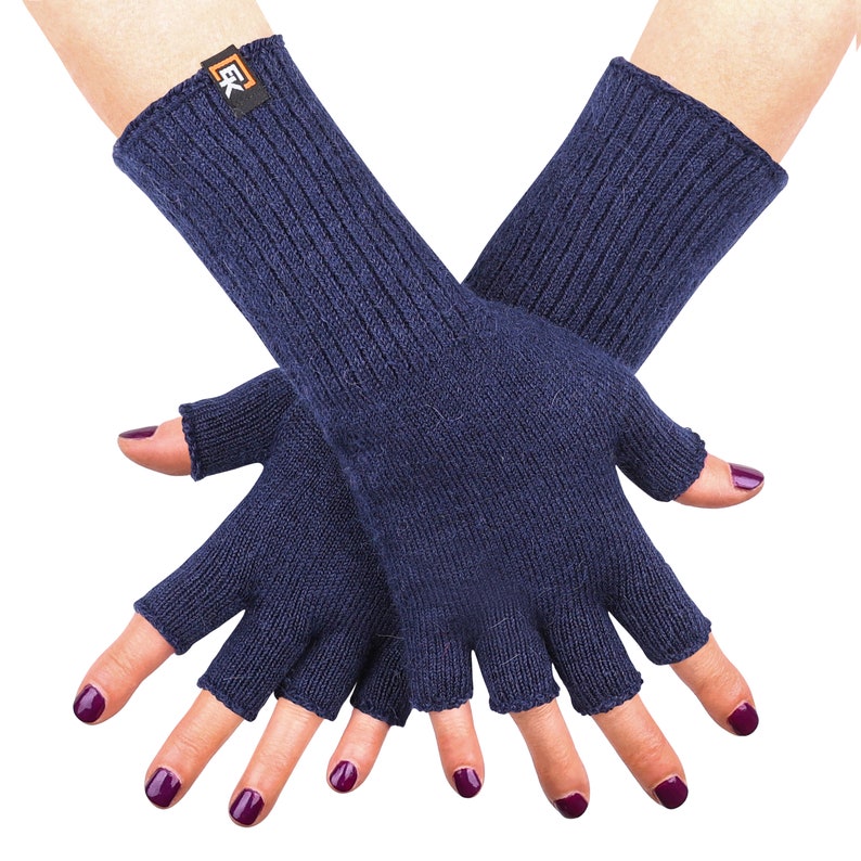 Fingerlose Alpaka-Handschuhe für Damen superweiches Baby-Alpaka hergestellt in den USA Blue