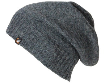 Merino Wool Slouchy Beanie Hat - Super Soft Merino Wool - Made in the USA - Grey