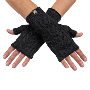 Mitones sin dedos de alpaca de punto cable - Fabricados en EE. UU. - Alpaca bebé súper suave - Talla pequeña - Negro