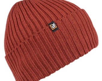 Merino Wool Rib Knit Beanie Hat, Made in USA, Soft Warm Winter Hat for Men and Women, Lightweight Knit Wool Cap, Copper